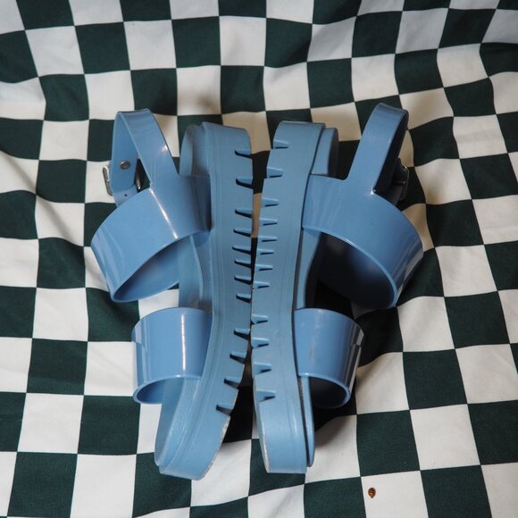 ASOS Blue Jelly Sandals Womens Size 10 Buckle Strap Slingback, Chunky Platform - Picture 7 of 11